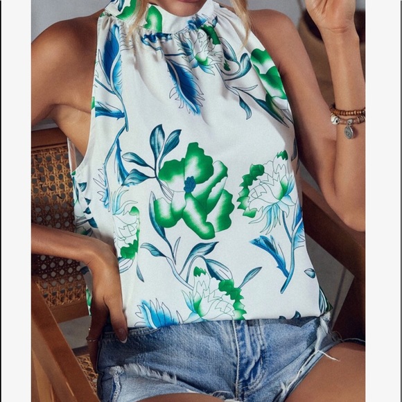 Boho Floral Print Halter Tank Top - Picture 9 of 14